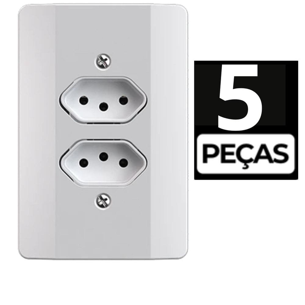 Kit 5 Conjunto Tomada Dupla 10A Branco Mec-Tronic