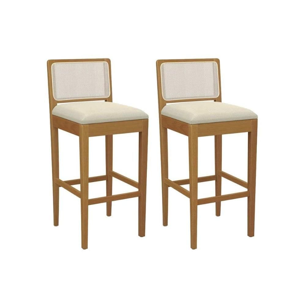 Banqueta Sala de Jantar Sara 1BMM005CA Premium Madeira Maciça Kit 2 Un Carvalho/Linho Bege Argila/Tela Bege - Kappesberg
