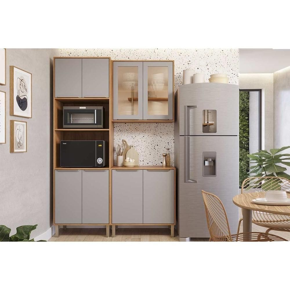 Cozinha Completa Brilhante 3 Peças (1Aéreo+1Balcão+1TorreQuente) C3P53 Cinamomo/Platina - MGM