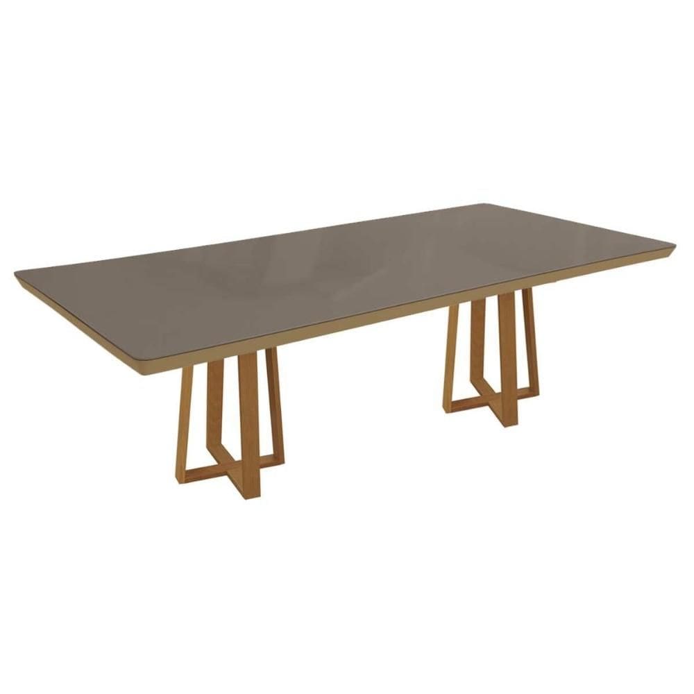 Mesa de Sala Jantar Elma Madeira Maciça c/ Tampo Madeirado c/ Vidro 200x100cm Carvalho/Freijo Bronze - Kappesberg