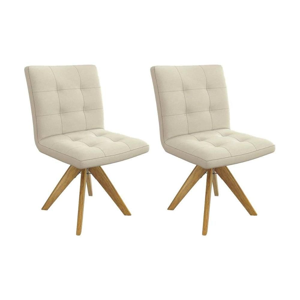 Cadeira Sala de Jantar Nice 1C001CA Premium Madeira Maciça Kit 2 Un Carvalho/Linho Bege Argila - Kappesberg