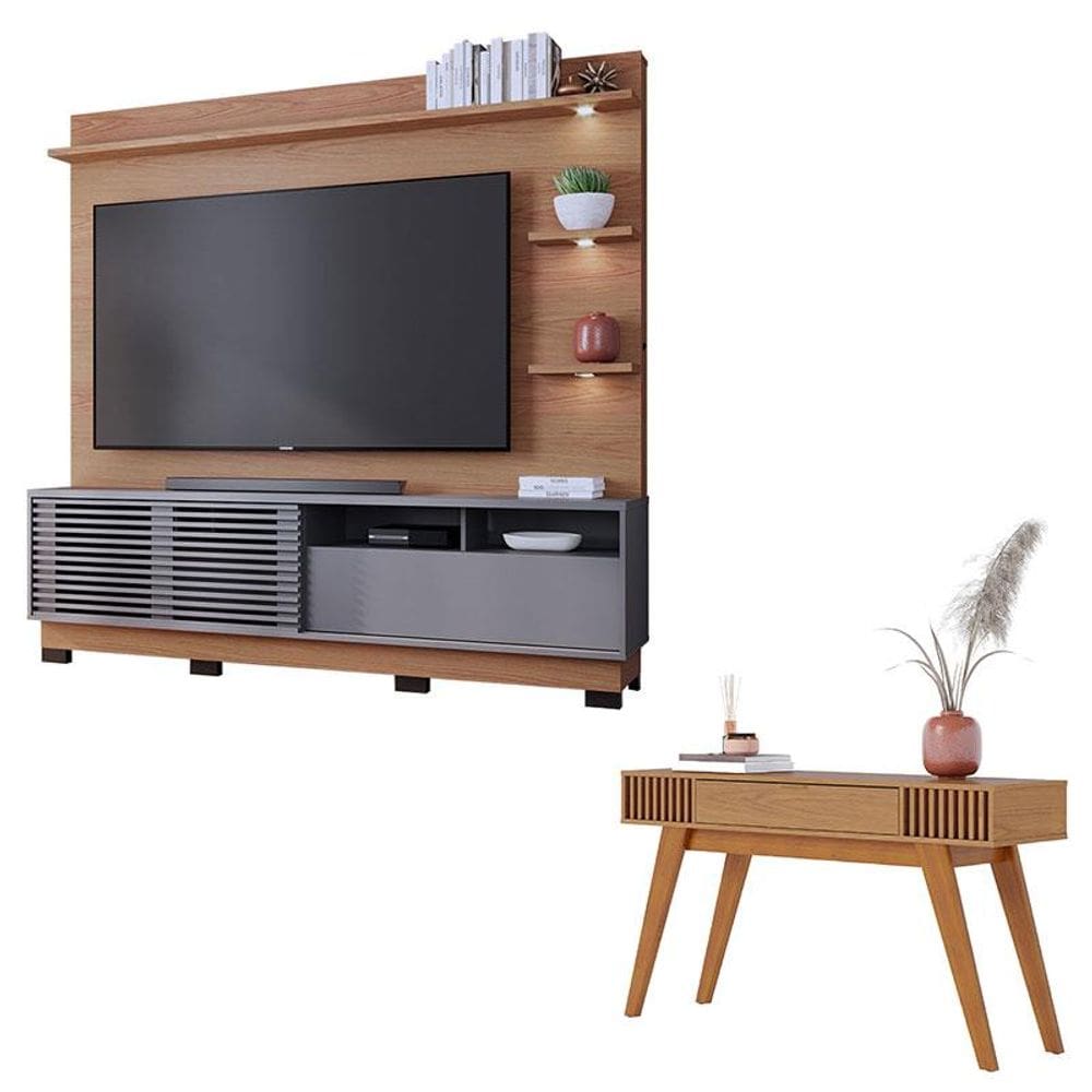 Estante Home Theater Campeche Com Pés Freijó Cinza Acetinado e Aparador Riviera Freijó – Colibri