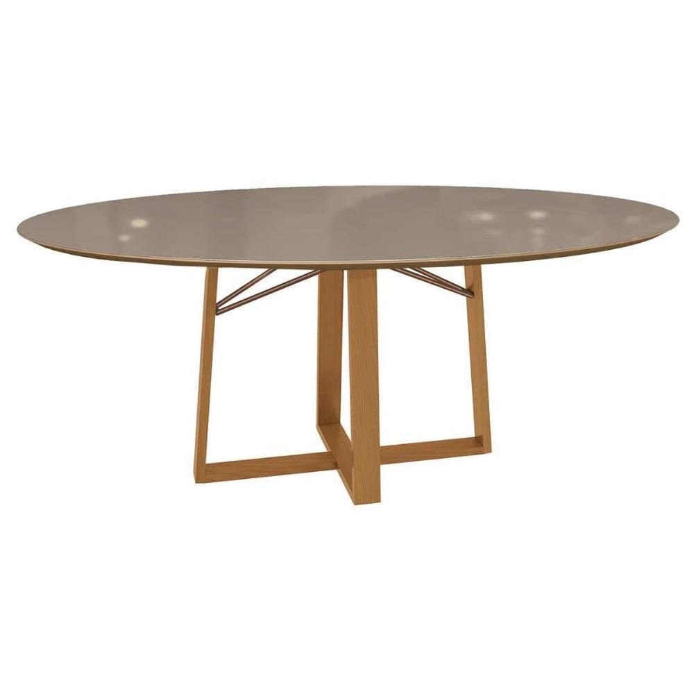 Mesa de Sala Jantar Elma Premium Madeira Maciça c/ Tampo Madeirado c/ Vidro 180x105cm Carvalho/Freijo Bronze - Kappesberg