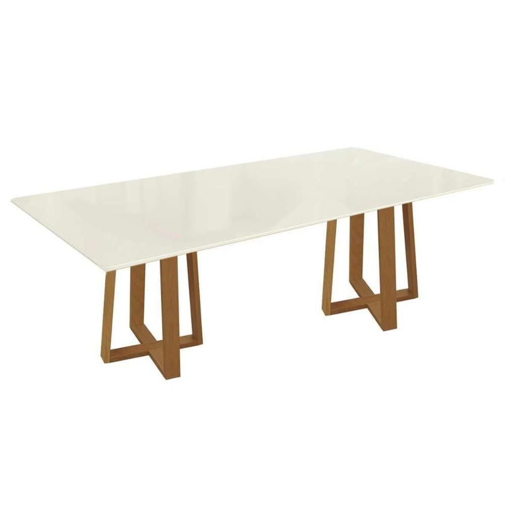 Mesa de Sala Jantar Elma Madeira Maciça c/ Tampo Madeirado c/ Vidro 180x90cm Carvalho/Off White - Kappesberg