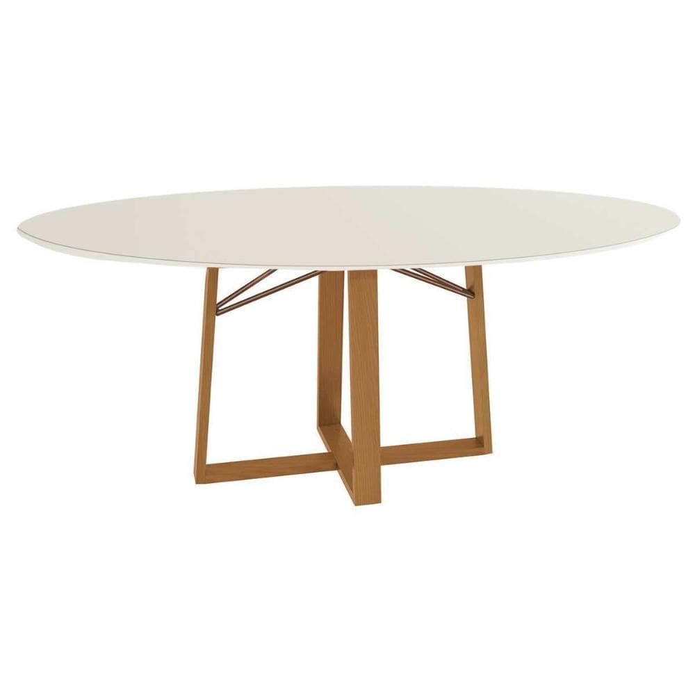 Mesa de Sala Jantar Elma Premium Madeira Maciça c/ Tampo Madeirado c/ Vidro 180x105cm Carvalho/Off White - Kappesberg