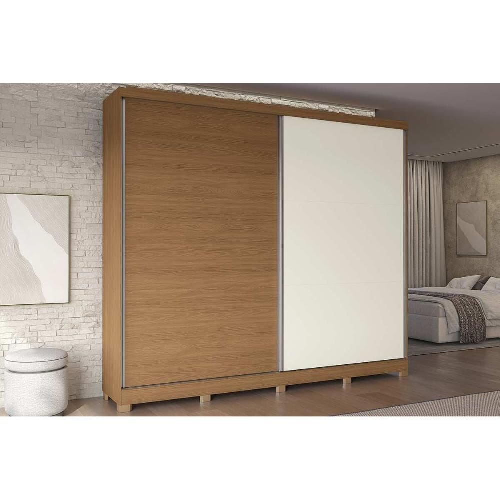 Guarda Roupa Casal 2 Portas de Correr e 4 Gavetas c/ Pés CB03T583 Canela/Off White - Kappesberg