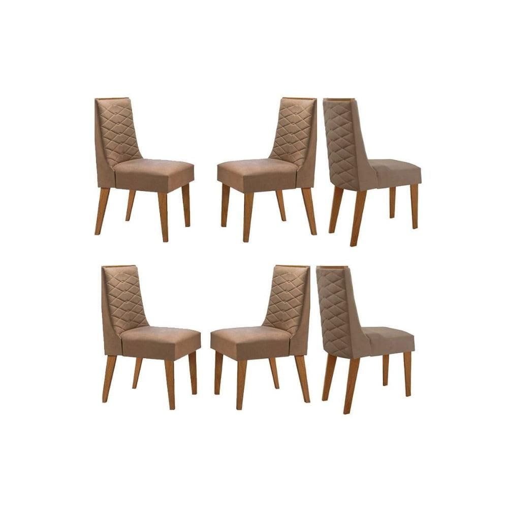Cadeira Sala de Jantar Dafne Kit 6 Un Naturalle/Suede Capuccino - Rufato