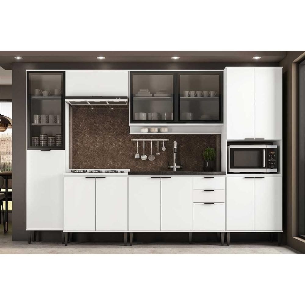 Cozinha Completa Alpha 6 Peças (2Aéreos+2Balcões+2Paneleiros) C6P108 Branco - Carraro