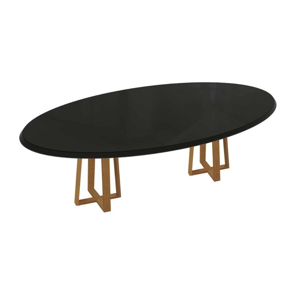 Mesa de Sala Jantar Elma Madeira Maciça c/ Tampo Madeirado c/ Vidro 180x105cm Carvalho/Preto Fosco - Kappesberg