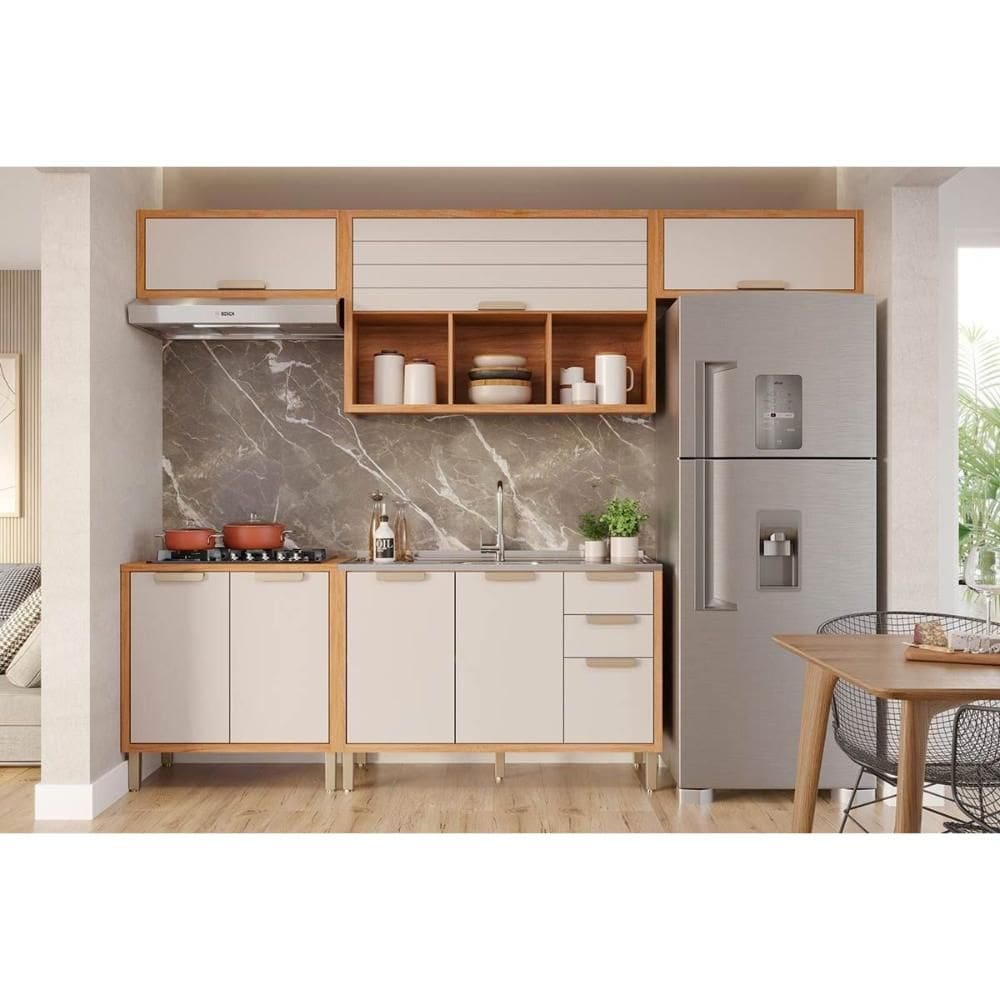 Cozinha Completa Eloise 5 Peças (3Aéreos+2Balcões) C5P256 Cinamomo/Off White - MGM