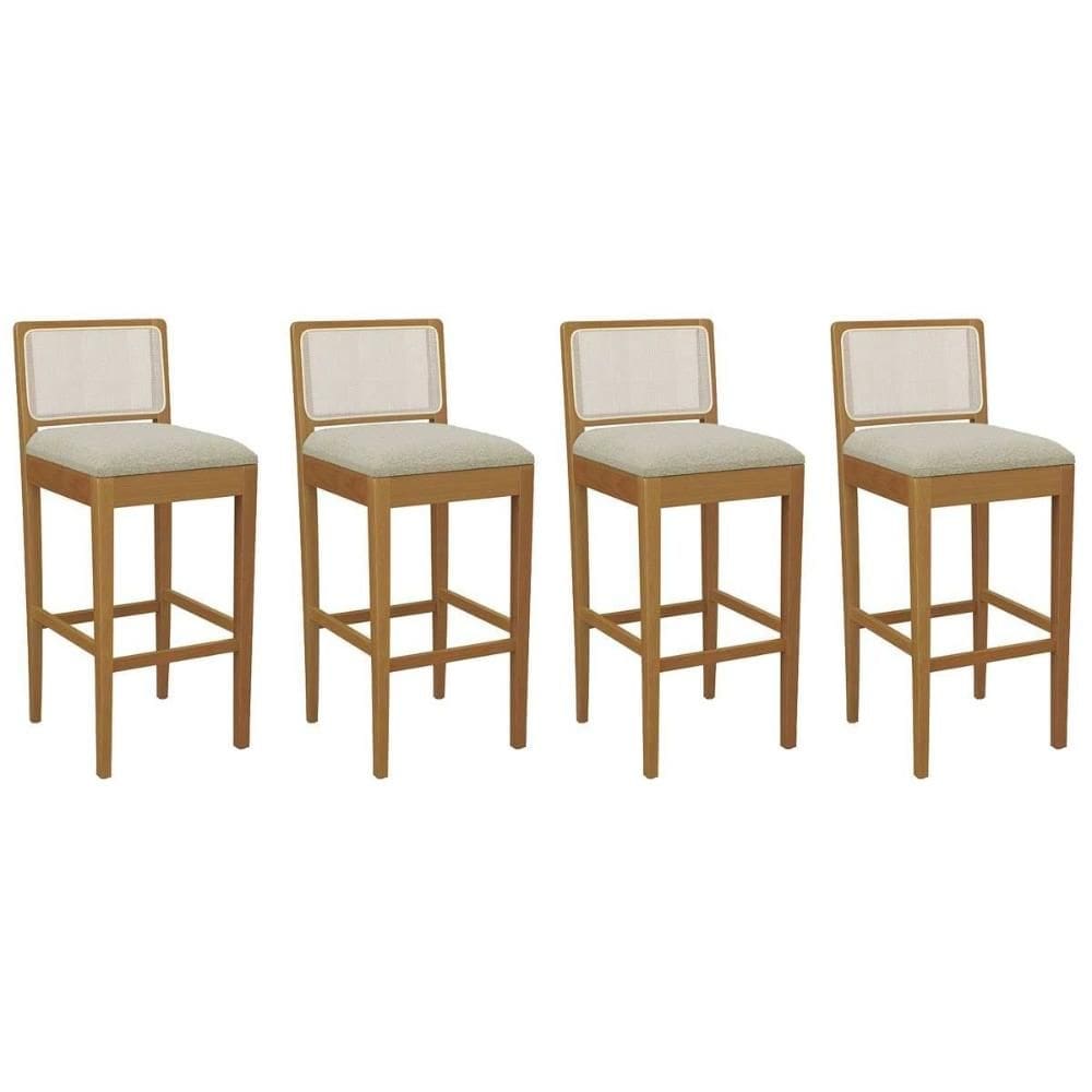 Banqueta Sala de Jantar Sara 1BMM005CA Premium Madeira Maciça Kit 4 Un Carvalho/Boucle Bege/Tela Bege - Kappesberg