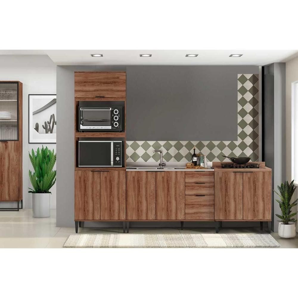 Cozinha Completa Alpha 3 Peças (2Balcões+1TorreQuente) C3P38 Freijo - Carraro