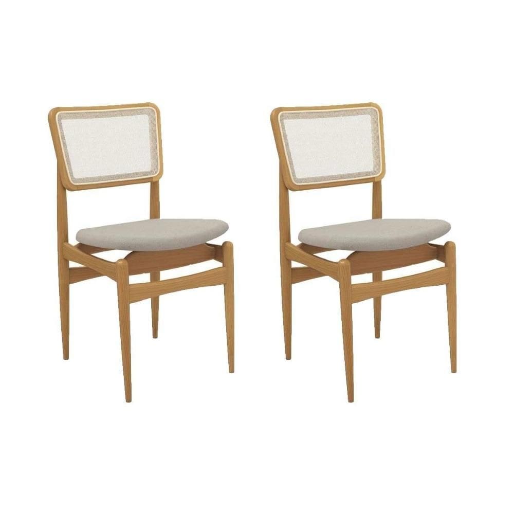 Cadeira Sala de Jantar Stela 1CMM013CA Premium Madeira Maciça Kit 2 Un Carvalho/Linho Bege Caqui/Tela Bege - Kappesberg