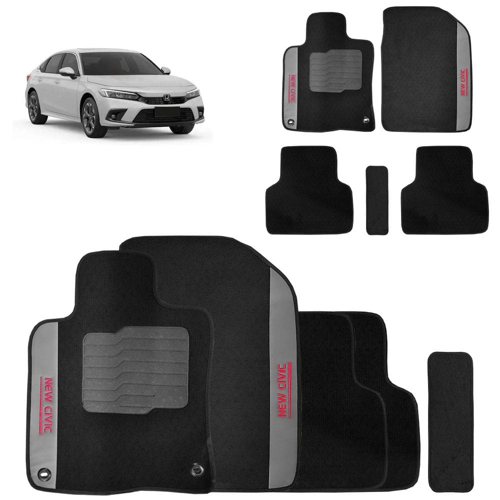 Jogo de Tapete Carpete New Civic 2017 a 2026 Preto 5 Peças