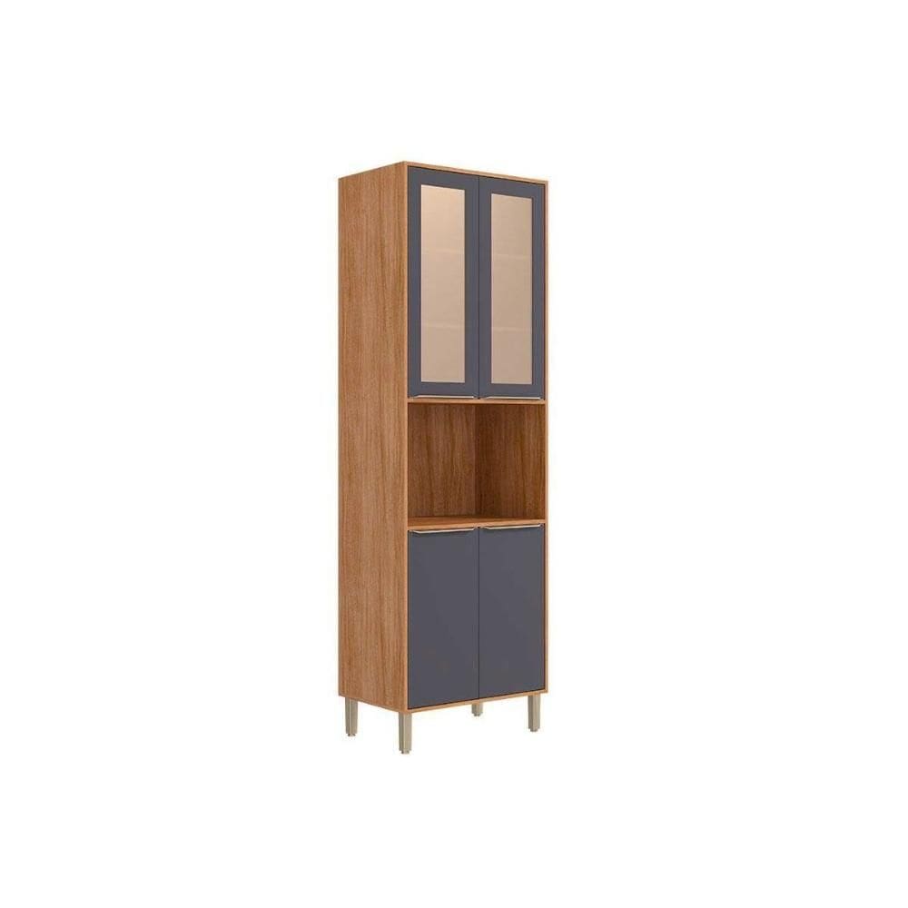 Paneleiro de Cozinha Cristaleira Brilhante c/ 4 Portas (2 c/ Vidro Reflecta) e 1 Nicho 70cm Cinamomo/Titanium - MGM