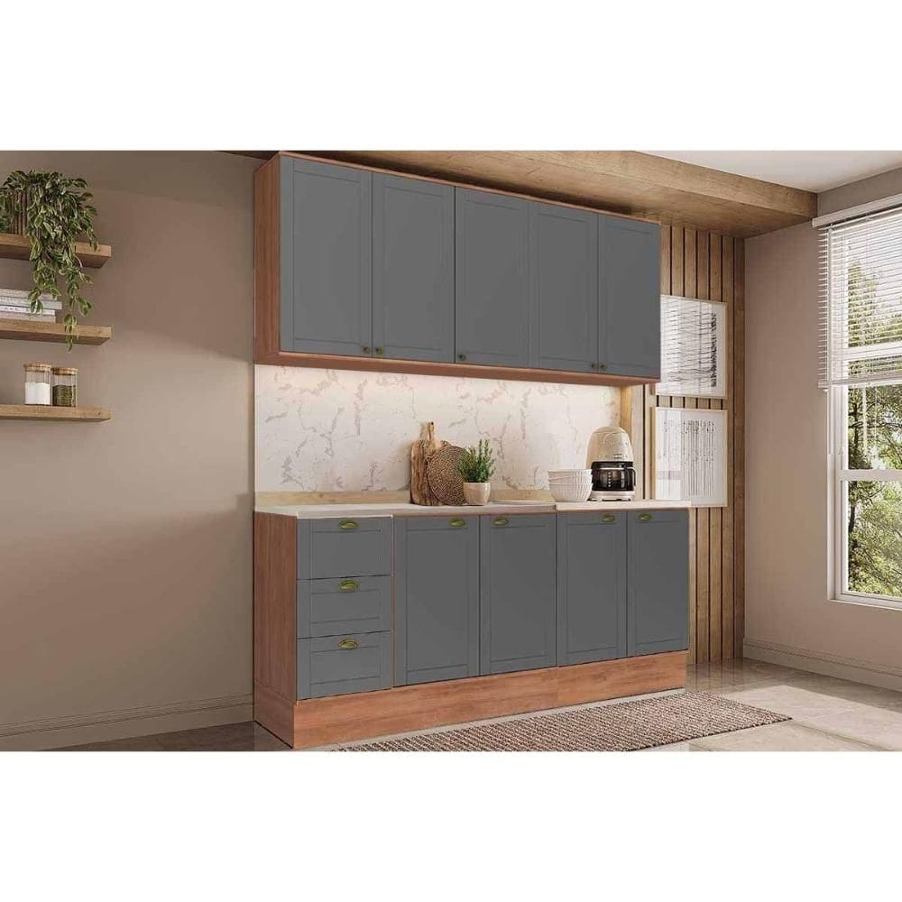 Cozinha Completa Bella 4 Peças (2Aéreos+2Balcões) C4P252 Nogal/Cinza - Carraro