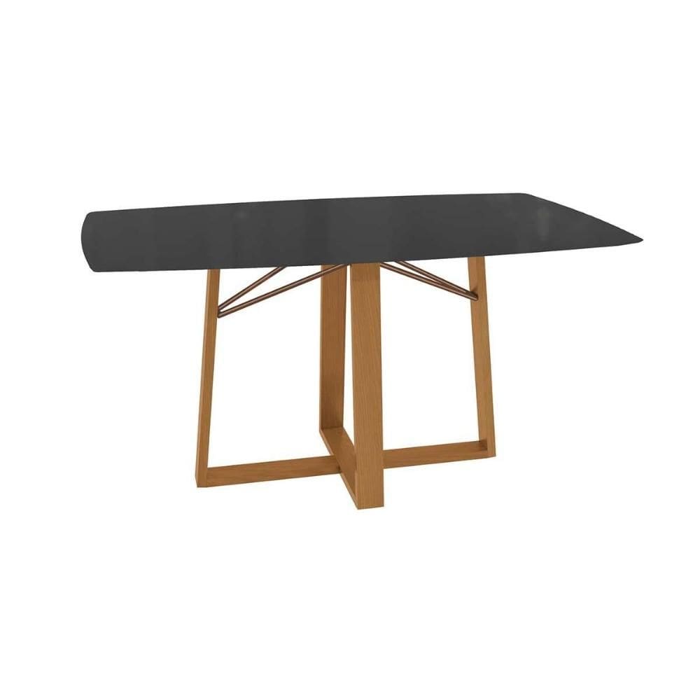 Mesa de Sala Jantar Elma Premium Madeira Maciça c/ Tampo Madeirado c/ Vidro 170x90cm Carvalho/Preto Fosco - Kappesberg
