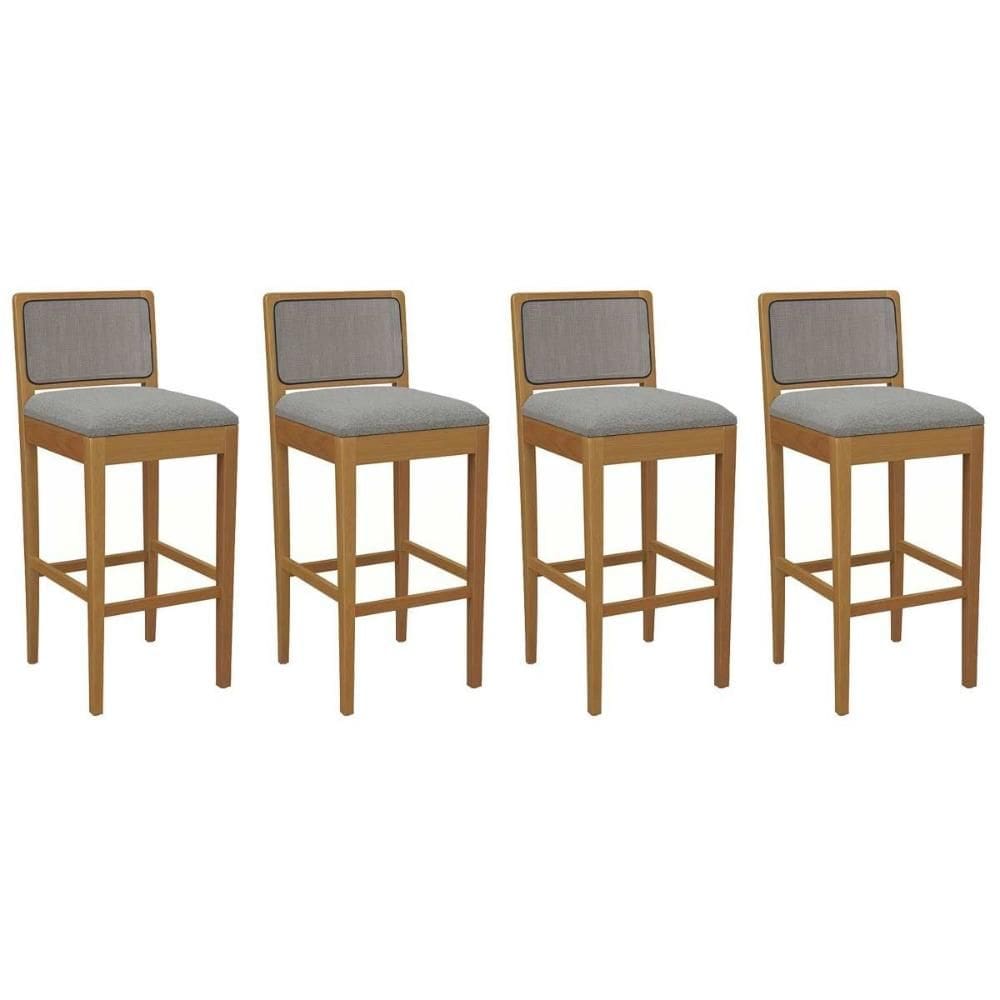 Banqueta Sala de Jantar Sara 1BMM005CA Premium Madeira Maciça Kit 4 Un Carvalho/Boucle Cinza/Tela Grafite - Kappesberg