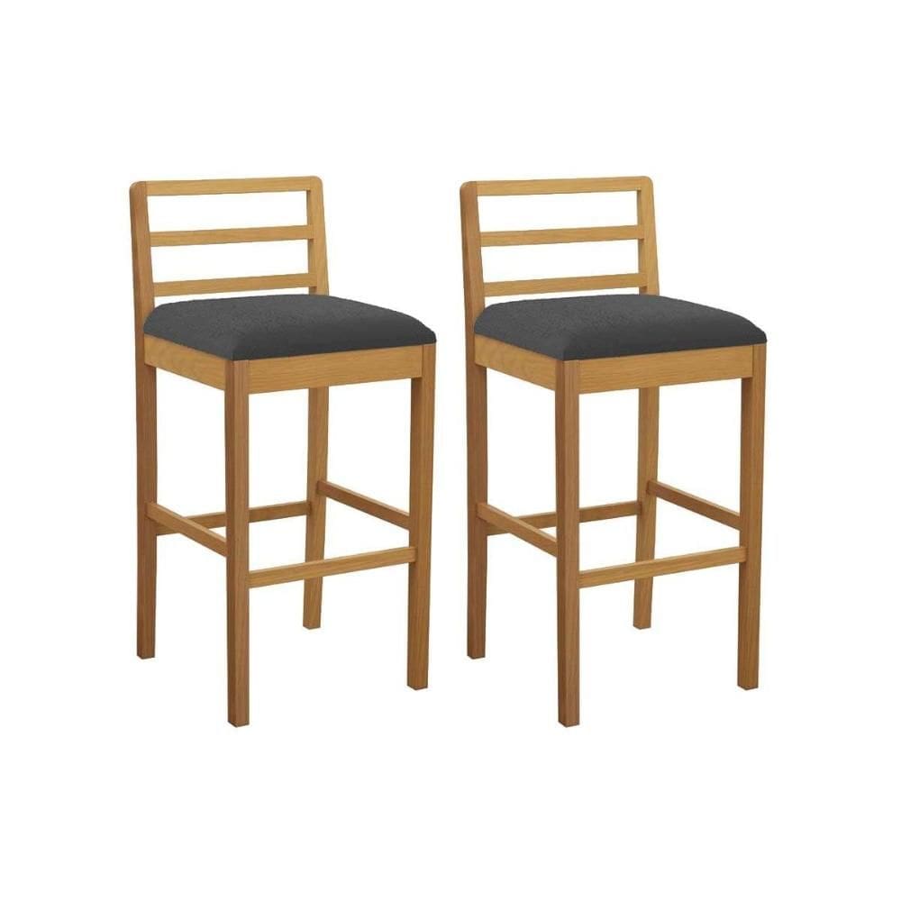 Banqueta Sala de Jantar Sofia 1BMM006CA Premium Madeira Maciça Kit 2 Un Carvalho/Boucle Grafite - Kappesberg