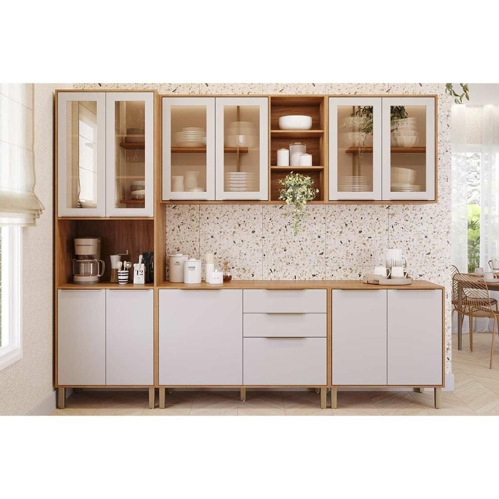Cozinha Completa Brilhante 5 Peças (2Aéreos+2Balcões+1Paneleiro) C5P160 Cinamomo/Off White - MGM
