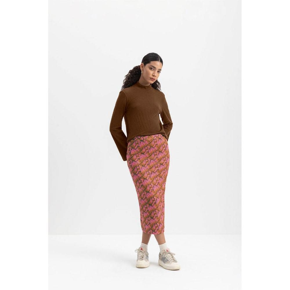 Saia Feminina Midi Em Cotton Essendi Marrom