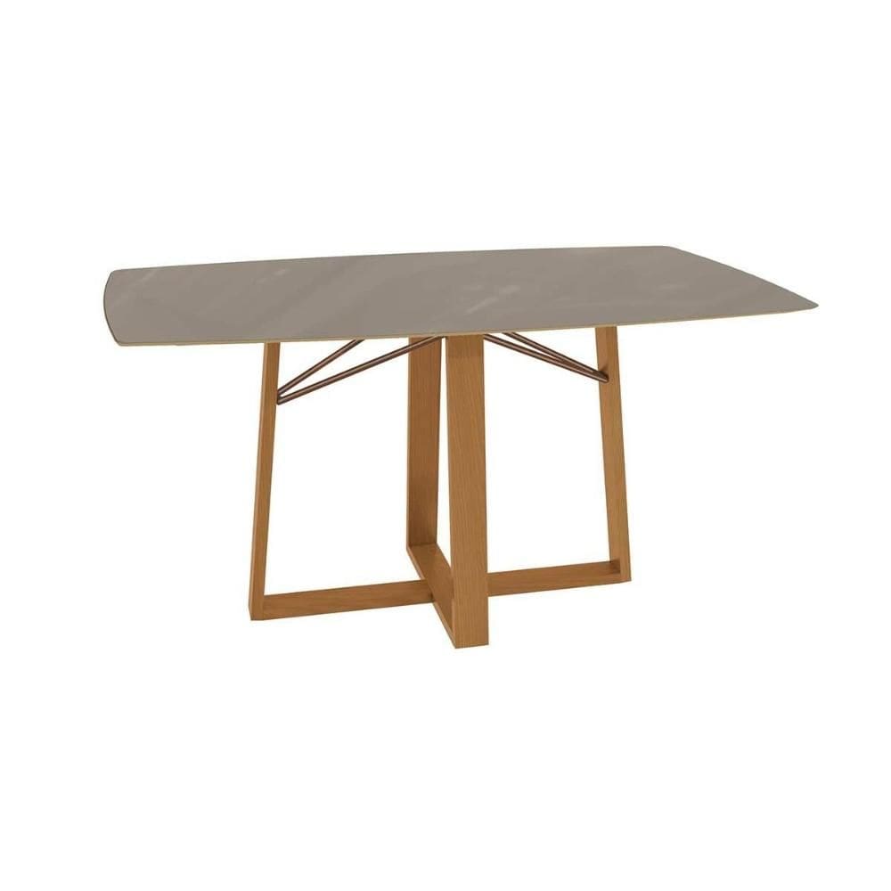 Mesa de Sala Jantar Elma Premium Madeira Maciça c/ Tampo Madeirado c/ Vidro 170x90cm Carvalho/Freijo Bronze - Kappesberg