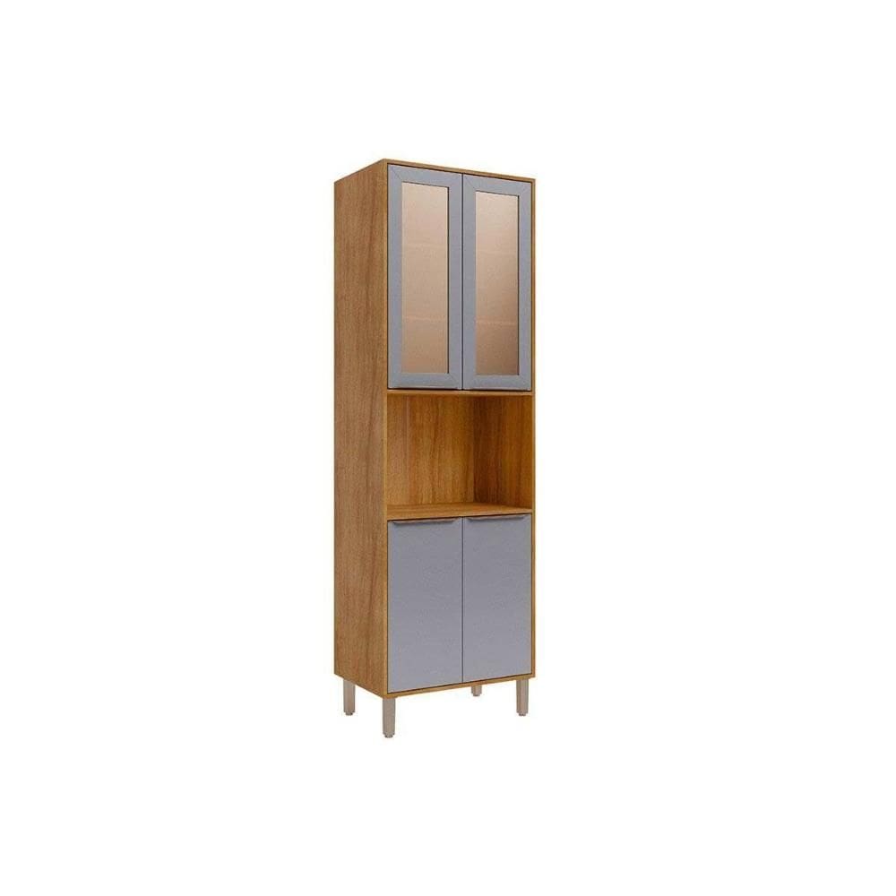 Paneleiro de Cozinha Cristaleira Esplêndida c/ 4 Portas (2 c/ Vidro Reflecta) e 1 Nicho 70cm Cinamomo/Platina - MGM