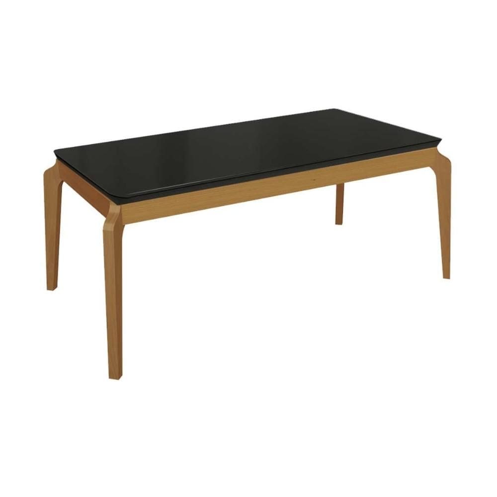 Mesa de Sala Jantar Petra Madeira Maciça c/ Tampo Madeirado c/ Vidro 200x100cm Carvalho/Preto Fosco - Kappesberg