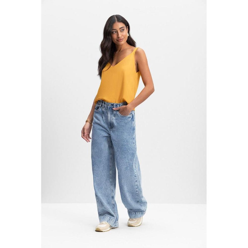 Calça Jeans Wide Leg Feminina Essendi Jeans Escuro