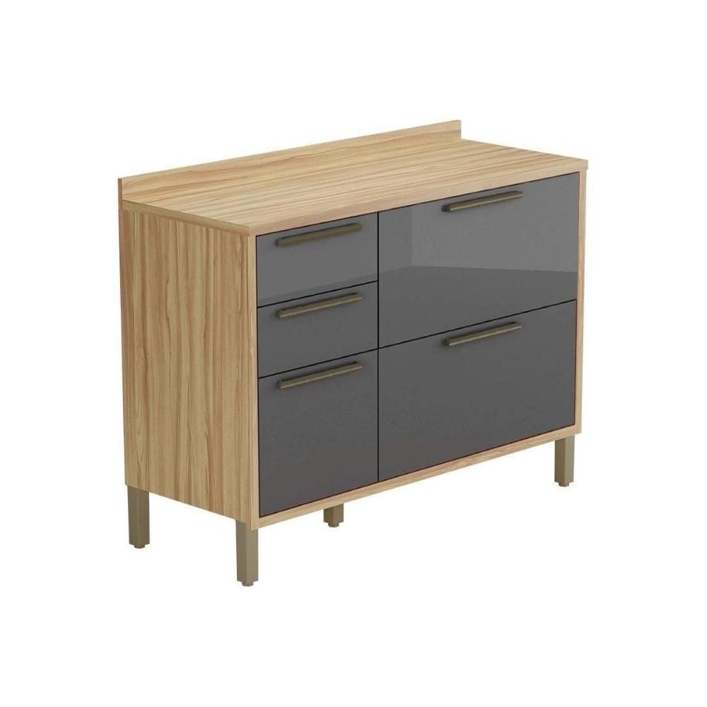 Balcão de Cozinha c/ Tampo Syrah c/ 2 Portas e 3 Gavetas 120cm Amendoa/Grafite - Ronipa