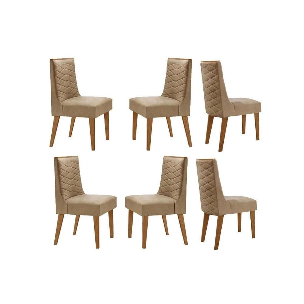 Cadeira Sala de Jantar Dafne Kit 6 Un Naturalle/Linho Bege Turim - Rufato