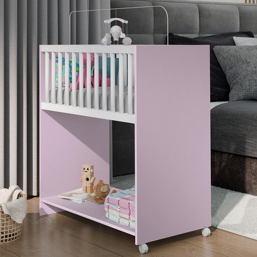 Mini Berço Baby 2 em 1 96,5cm X 88,5cm X 45,0cm Rosa / Branco