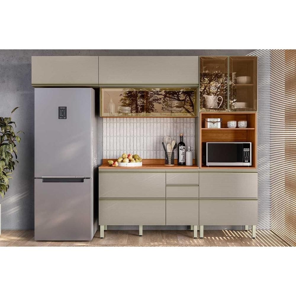 Cozinha Completa Proença 4 Peças (2Aéreos+1Balcão+1Paneleiro) C4P197 Nogueira Touch/Nude Prime - Demóbile