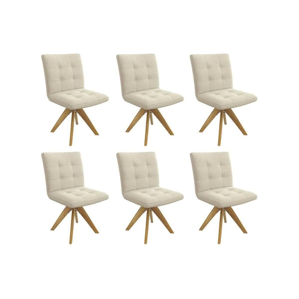 Cadeira Sala de Jantar Nice 1C001CA Premium Madeira Maciça Kit 6 Un Carvalho/Linho Bege Argila - Kappesberg