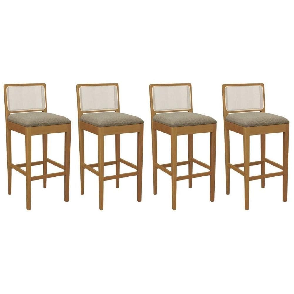 Banqueta Sala de Jantar Sara 1BMM005CA Premium Madeira Maciça Kit 4 Un Carvalho/Boucle Bege Fendi/Tela Bege - Kappesberg
