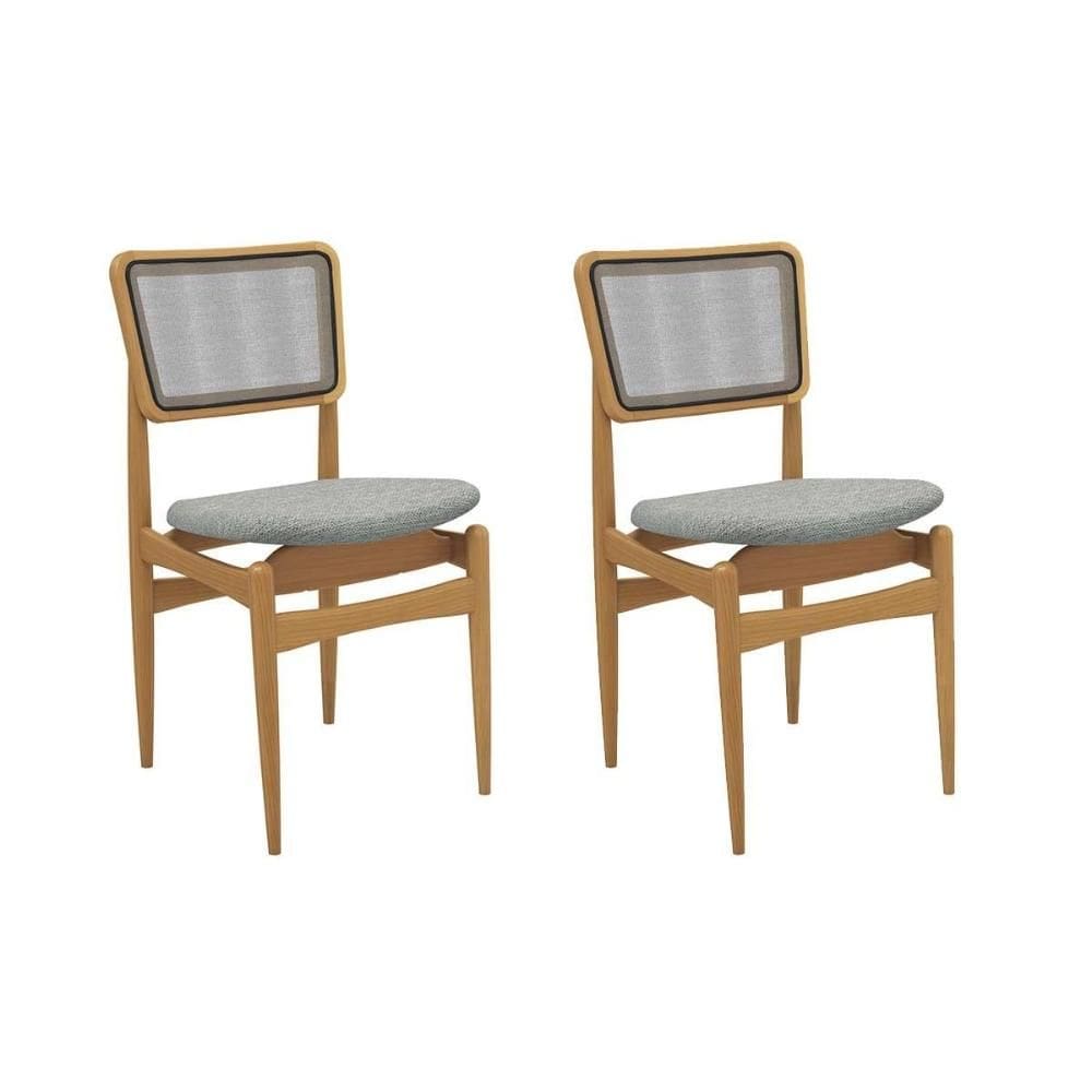 Cadeira Sala de Jantar Stela 1CMM013CA Premium Madeira Maciça Kit 2 Un Carvalho/Linho Cinza/Tela Grafite - Kappesberg