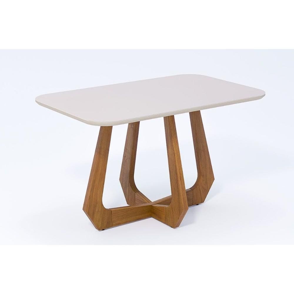 Mesa de Sala Jantar Bromélia c/ Tampo Madeirado Vidro 130x80cm Carvalho/Off White - Cimol