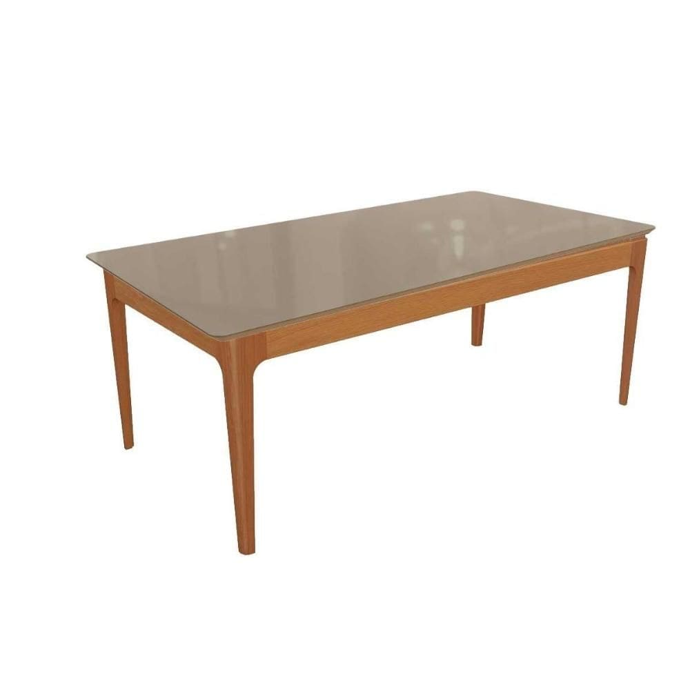 Mesa de Sala Jantar Mira Madeira Maciça c/ Tampo Madeirado c/ Vidro 160x90cm Carvalho/Freijo Bronze - Kappesberg