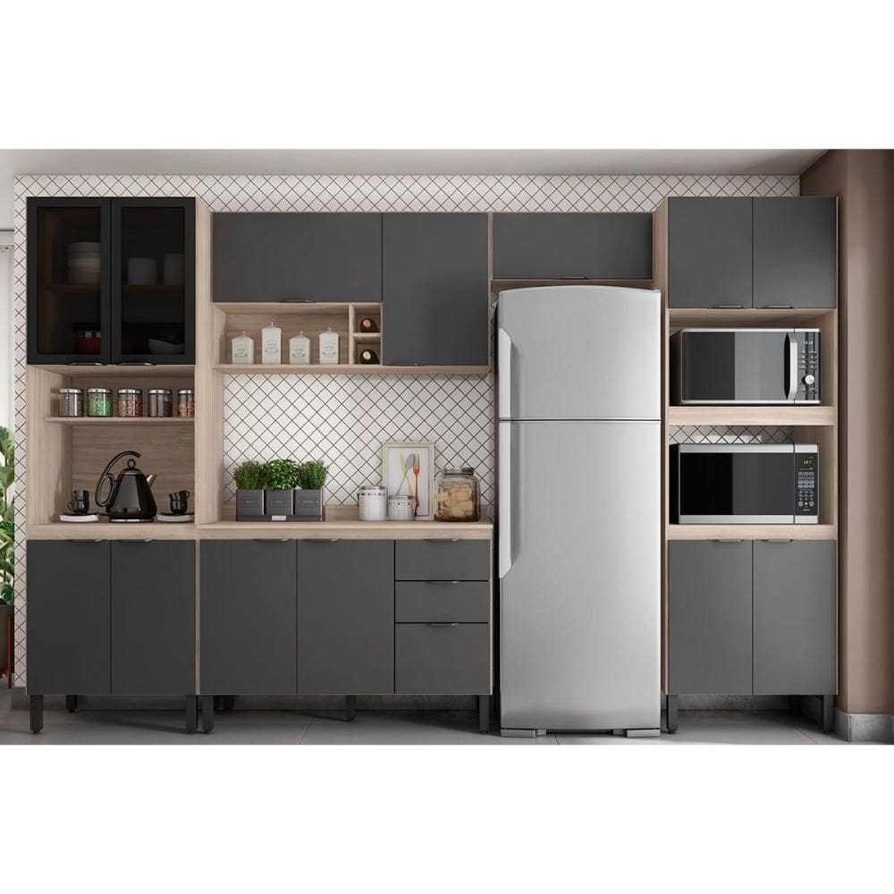 Cozinha Completa Firenze 5 Peças (2Aéreos+1Balcão+2Paneleiros) C5P155 Avena/Grafito - Demóbile