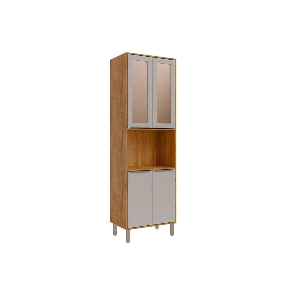 Paneleiro de Cozinha Cristaleira Brilhante c/ 4 Portas (2 c/ Vidro Reflecta) e 1 Nicho 70cm Cinamomo/Off White - MGM