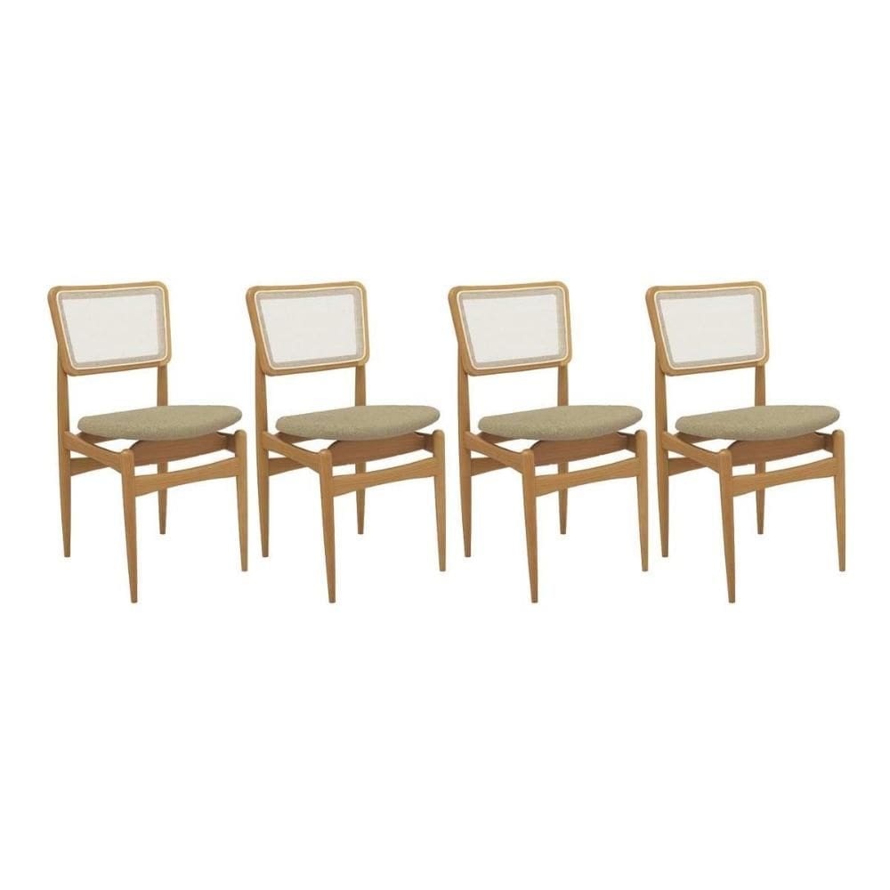 Cadeira Sala de Jantar Stela 1CMM013CA Premium Madeira Maciça Kit 4 Un Carvalho/Boucle Bege/Tela Bege - Kappesberg
