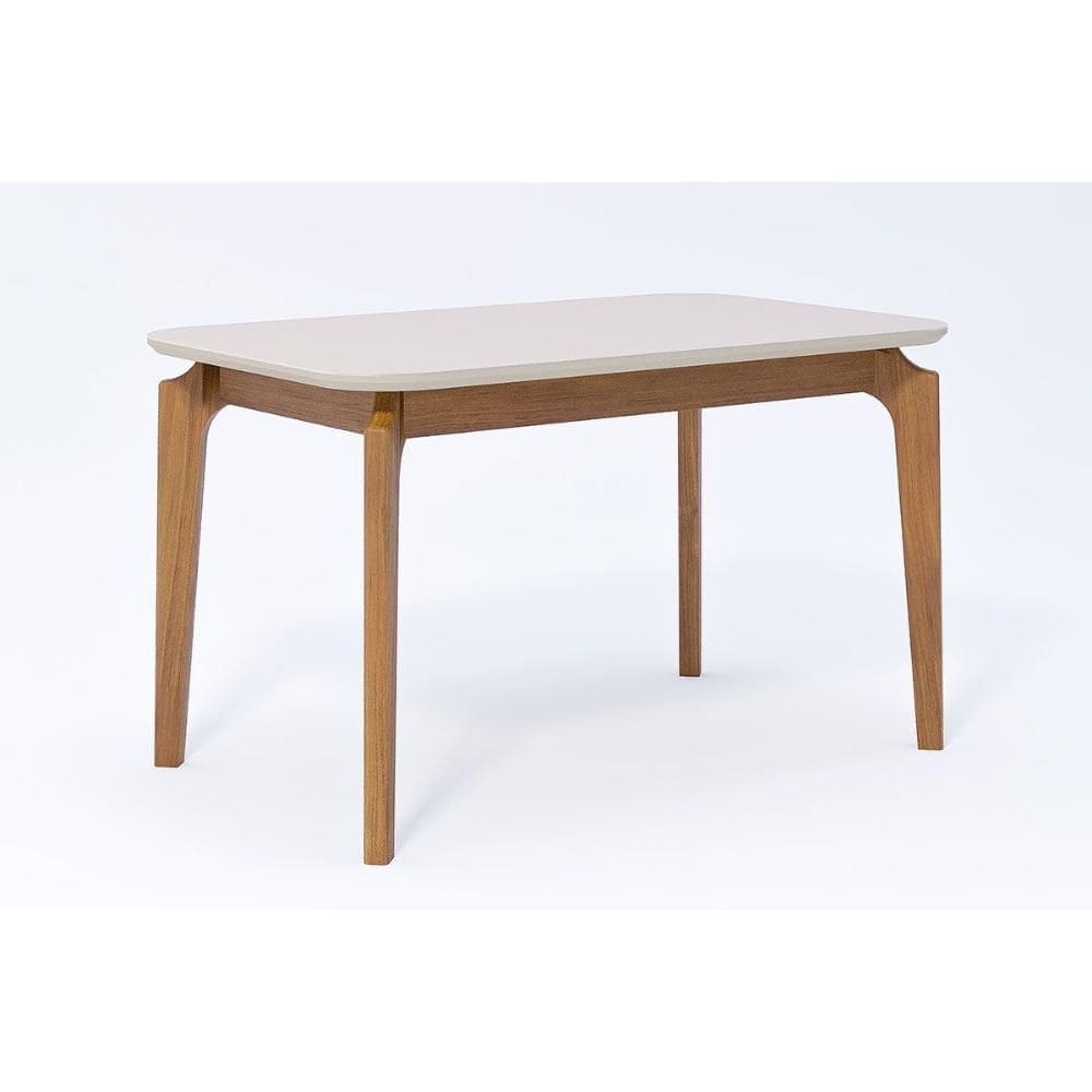 Mesa de Sala Jantar Ficus c/ Tampo Madeirado Vidro 130x80cm Carvalho/Off White - Cimol