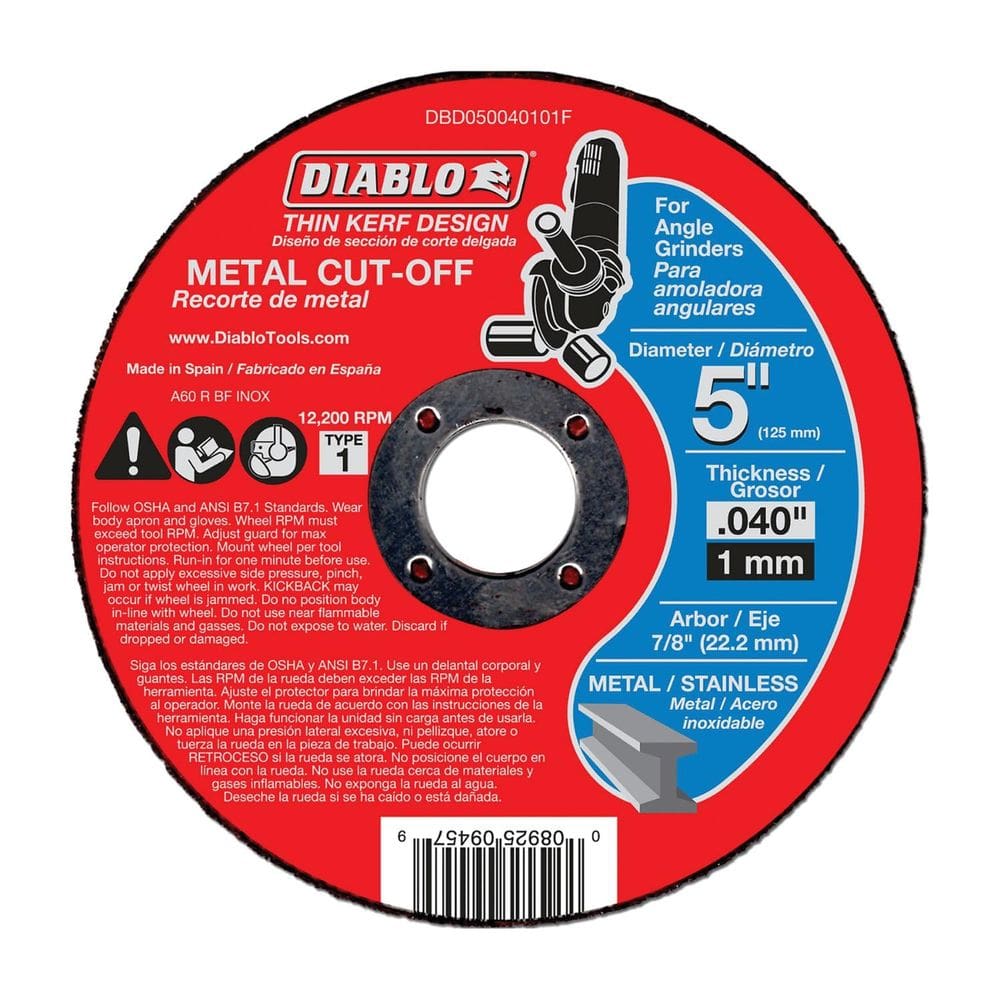 Disco de corte Diablo 5” de diâmetro 1 mm de espessura 7/8” Arbor