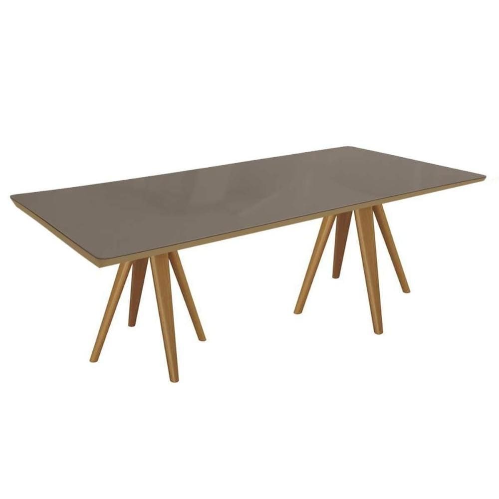Mesa de Sala Jantar Duna Madeira Maciça c/ Tampo Madeirado c/ Vidro 200x100cm Carvalho/Freijo Bronze - Kappesberg