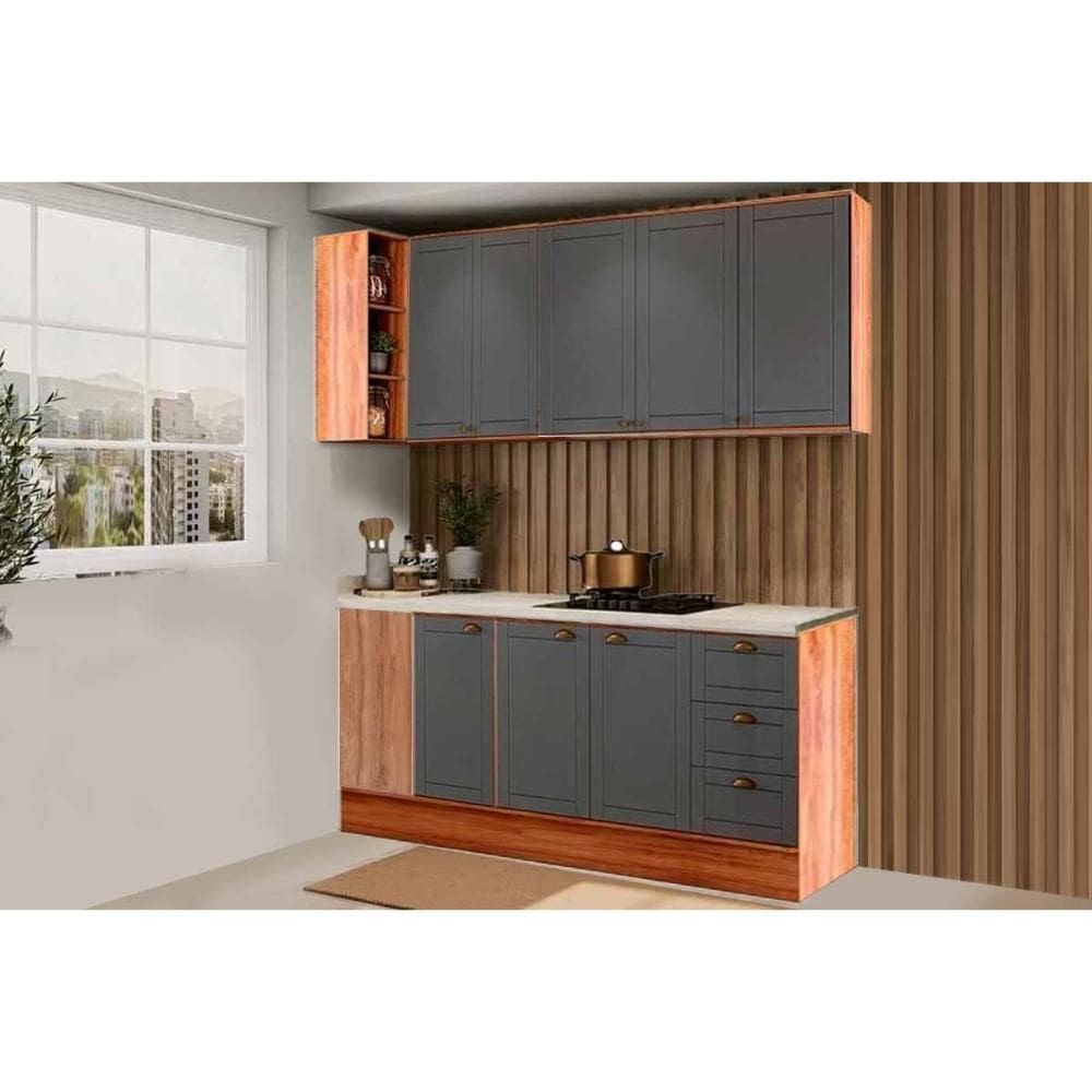 Cozinha Completa Bella 4 Peças (2Aéreos+2Balcões) C4P230 Nogal/Cinza - Carraro