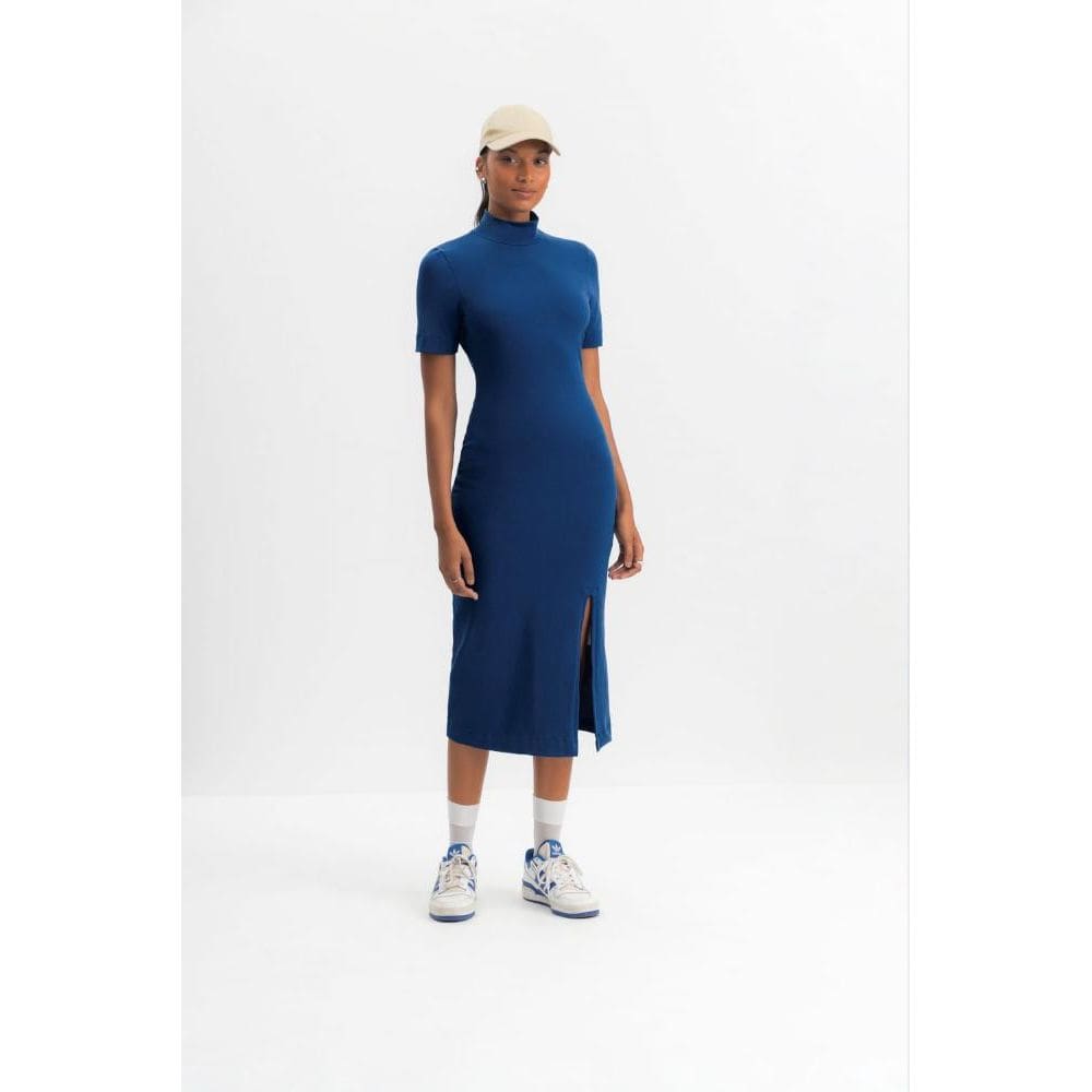 Vestido Feminino Midi Com Fenda Essendi Azul Escuro