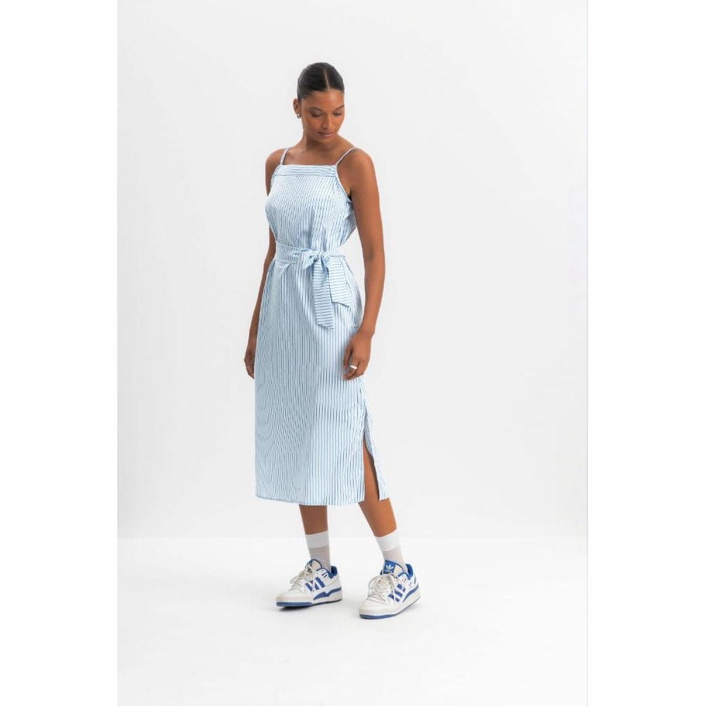 Vestido Midi Feminino Listrado Essendi Azul Escuro
