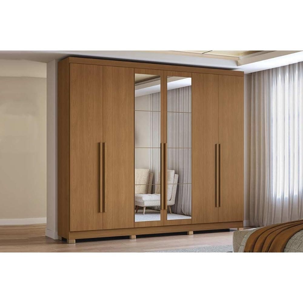 Guarda Roupa Casal 6 Portas (2 c/ Espelho) e 3 Gavetas c/ Pés CB01T580 Canela - Kappesberg