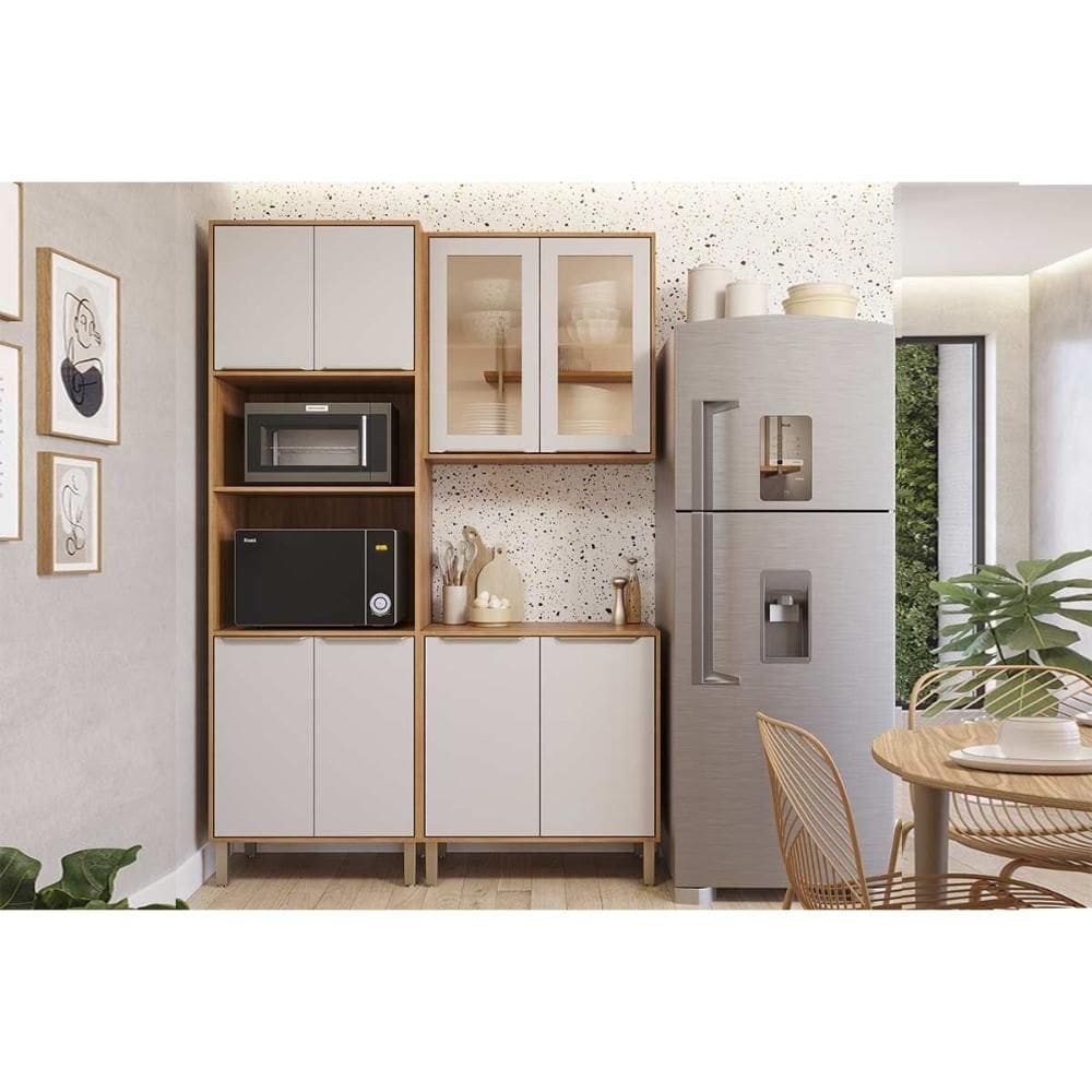 Cozinha Completa Brilhante 3 Peças (1Aéreo+1Balcão+1TorreQuente) C3P53 Cinamomo/Off White - MGM