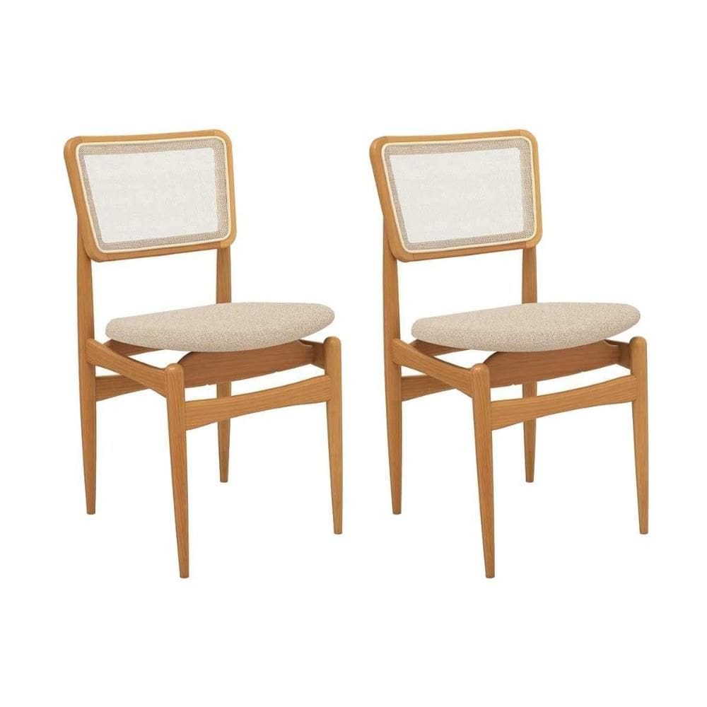 Cadeira Sala de Jantar Stela 1CMM013CA Premium Madeira Maciça Kit 2 Un Carvalho/Linho Bege Argila/Tela Bege - Kappesberg